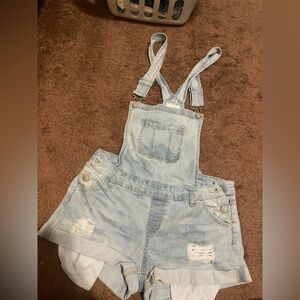 Wax Jean Light Blue Denim Short Overalls